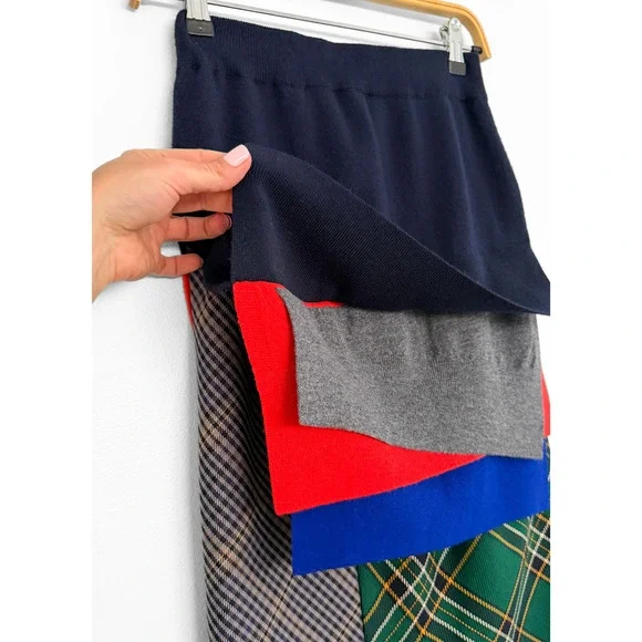 Enföld Japanese Layered Patchwork Asymmetric Plaid Solid Skirt - Picture 6 of 8